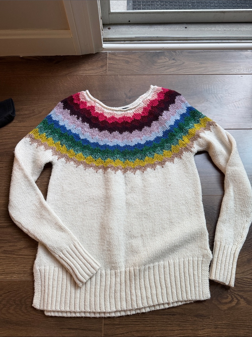 American Eagle Outfitters Cream Sweater with Rainbow Fair Isle Yoke